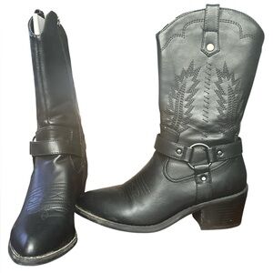 Black Western Harness Mid-Calf Boots